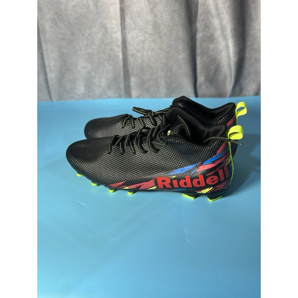 RIDDELL Black Pink Yellow Cleats Men Flash Mid Top FOOTBALL Size 12D